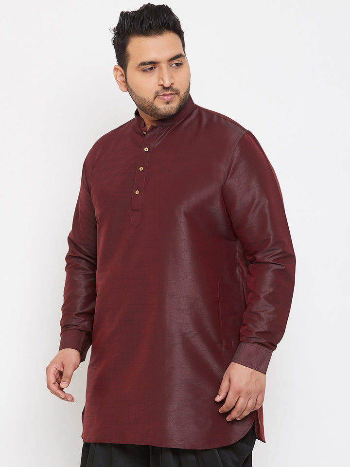Men's Plus Size Wine Silk Blend Curved Kurta