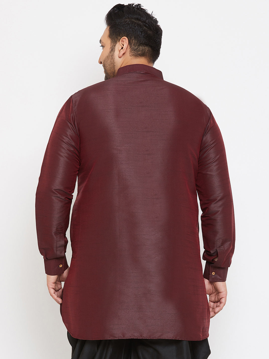 Men's Plus Size Wine Silk Blend Curved Kurta