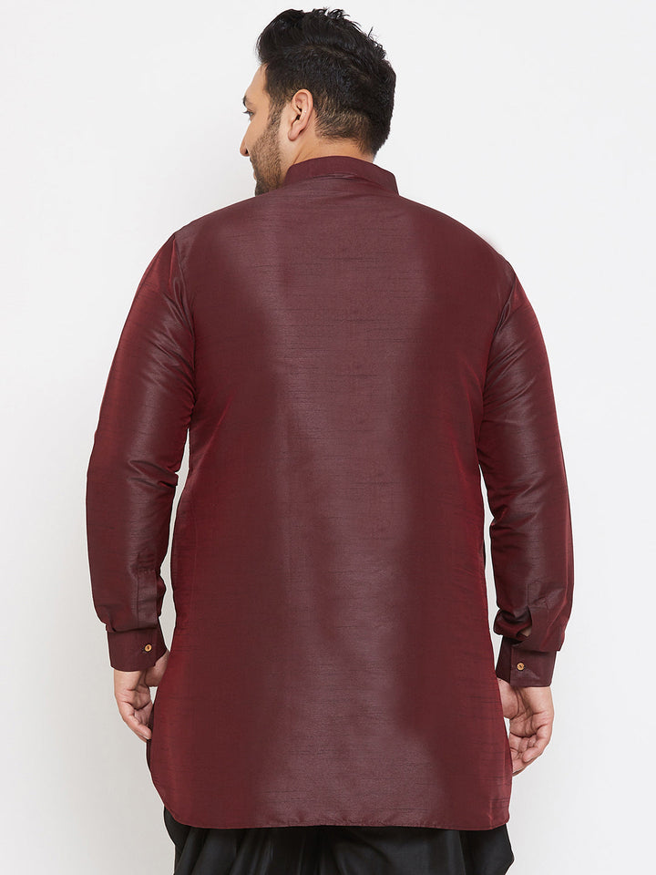 Men's Plus Size Wine Silk Blend Curved Kurta