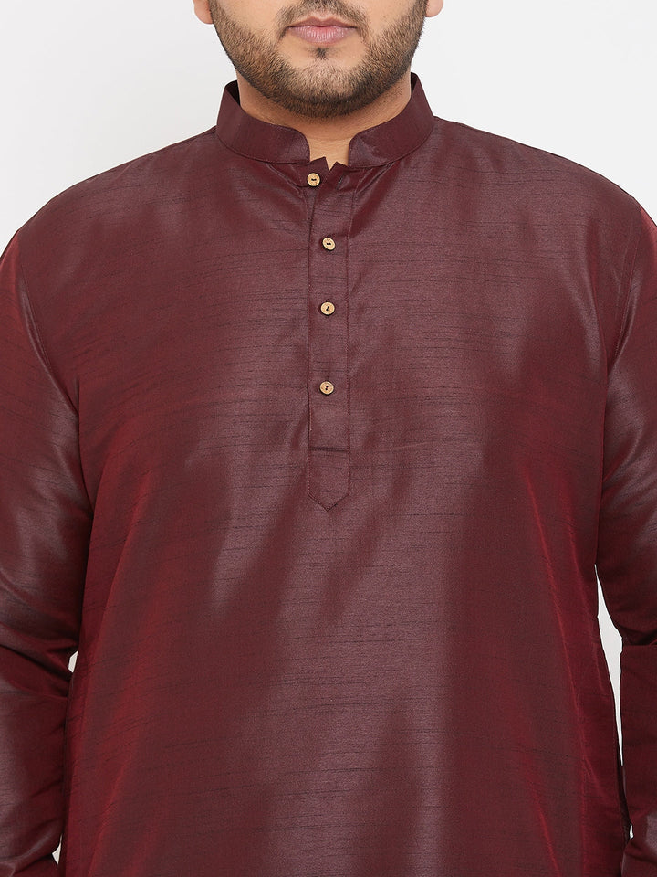 Men's Plus Size Wine Silk Blend Curved Kurta