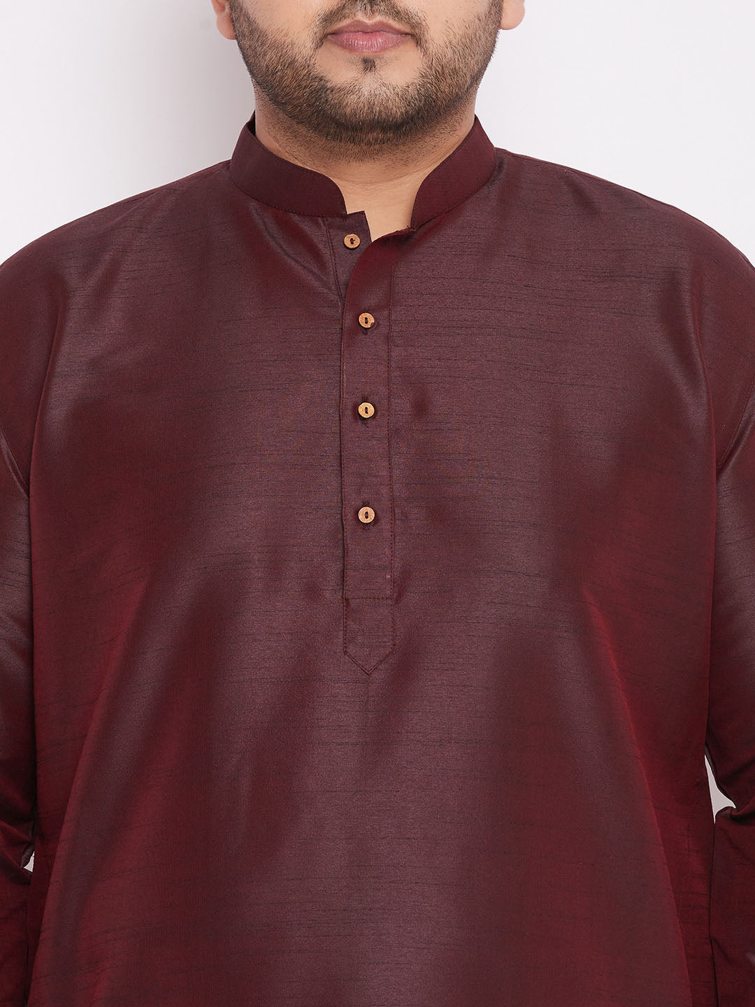 Men's Plus Size Wine Silk Blend Curved Kurta Dhoti Set