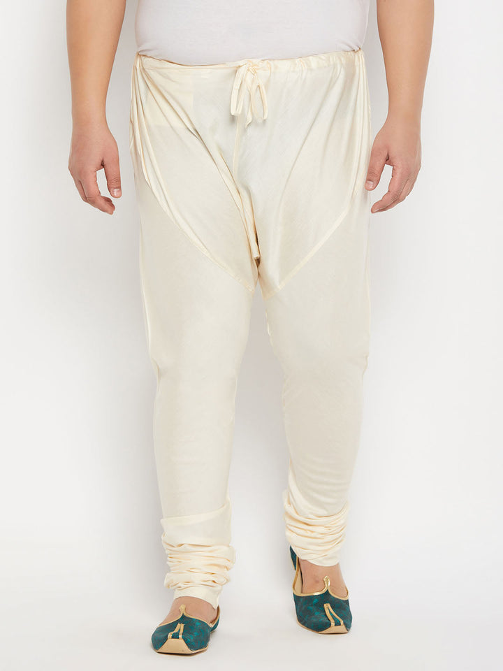 Men's Plus Size Cream Viscose Solid Relax Fit Churidar