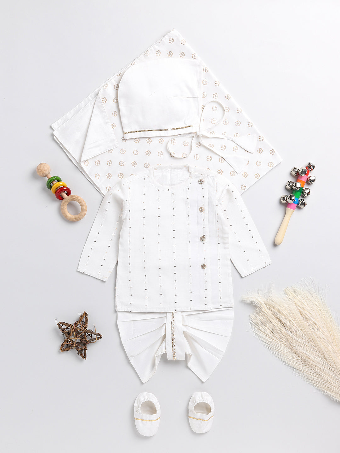 VASTRAMAY Boys White Chanderi  Ethnic Combo Set - qivii