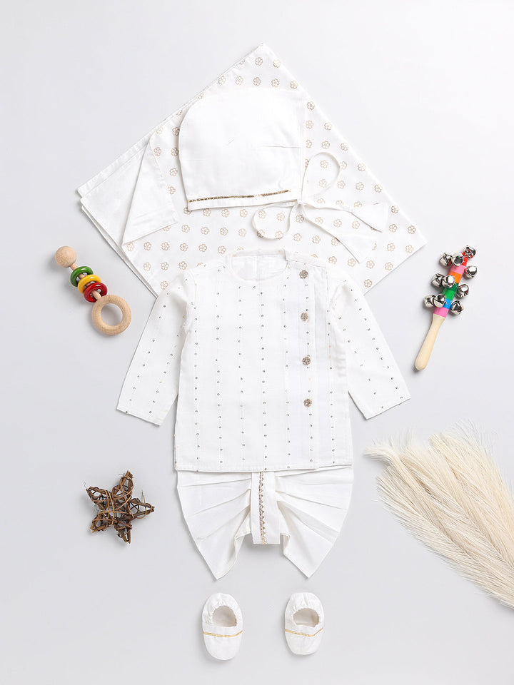 VASTRAMAY Boys White Chanderi  Ethnic Combo Set - qivii