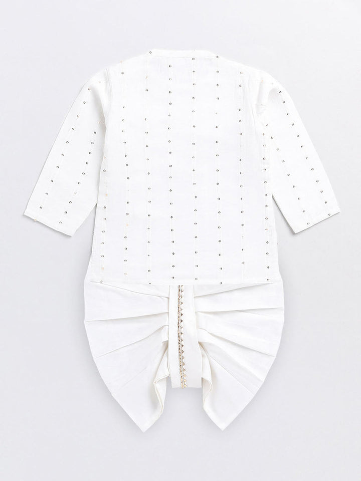VASTRAMAY Boys White Chanderi  Ethnic Combo Set - qivii