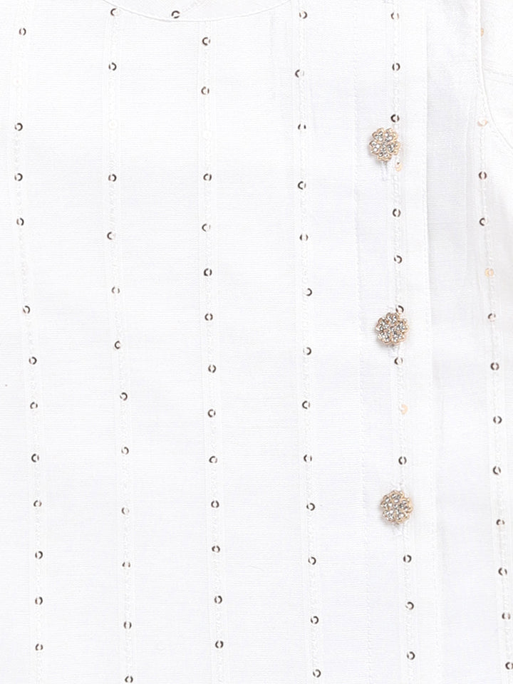 VASTRAMAY Boys White Chanderi  Ethnic Combo Set - qivii