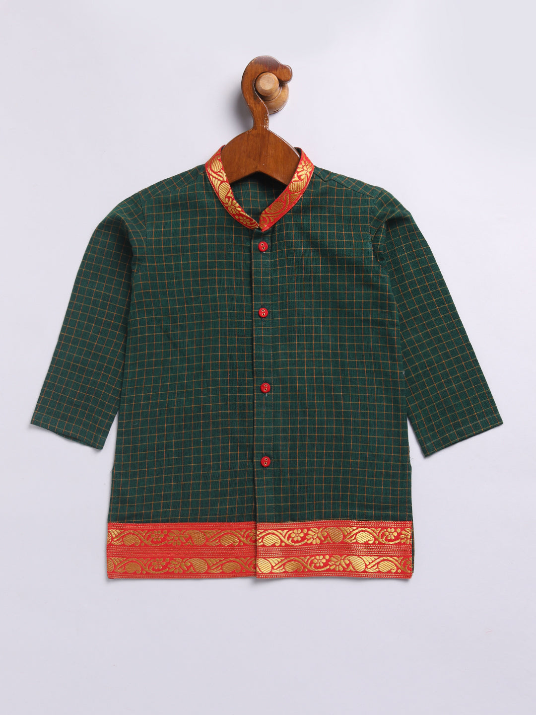 Vastramay Infant Boys Green Cotton Kurta And Mundu Set For Infants. - qivii