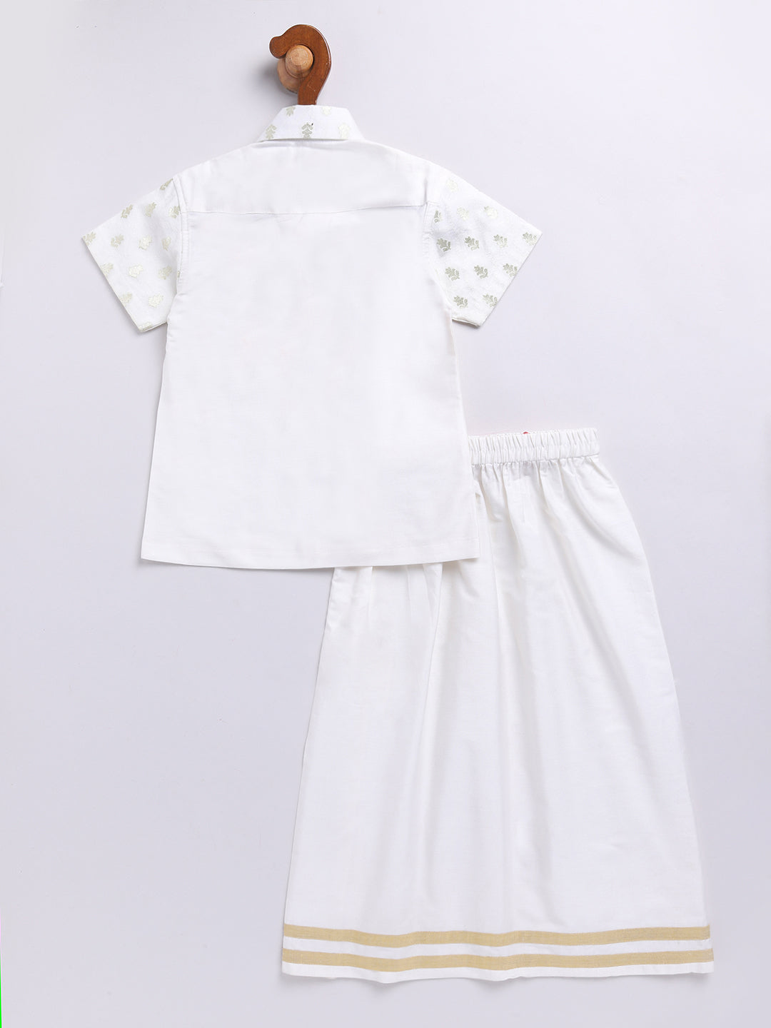 Vastramay Infant Boys White Viscose Shirt,Mundu And Dupatta Set. - qivii