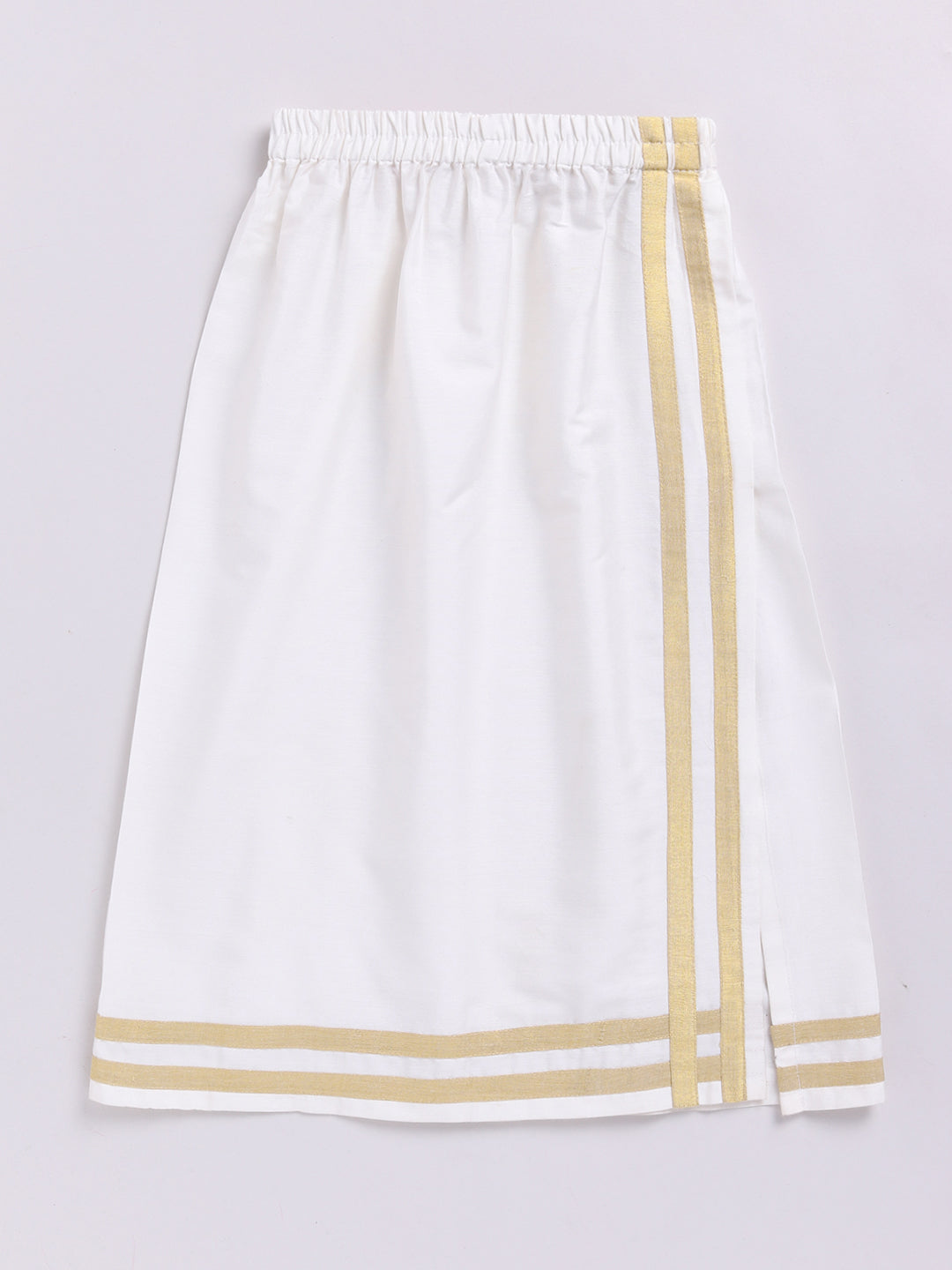 Vastramay Infant Boys White Viscose Shirt,Mundu And Dupatta Set. - qivii