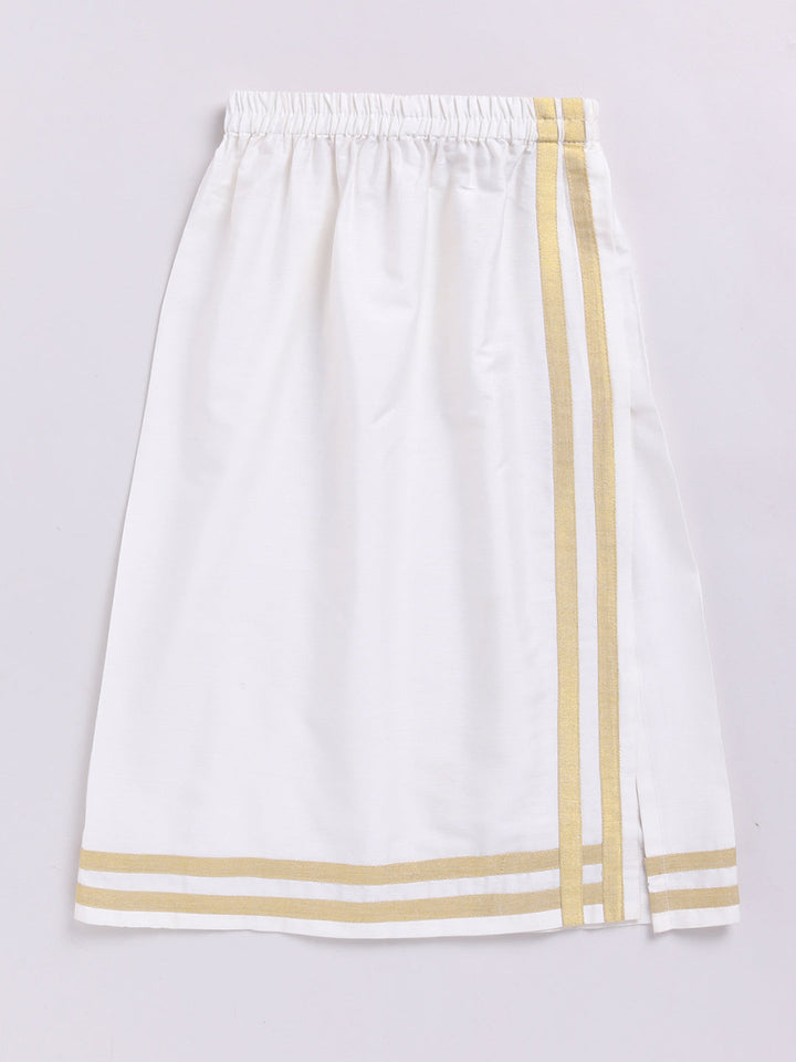 Vastramay Infant Boys White Viscose Shirt,Mundu And Dupatta Set. - qivii