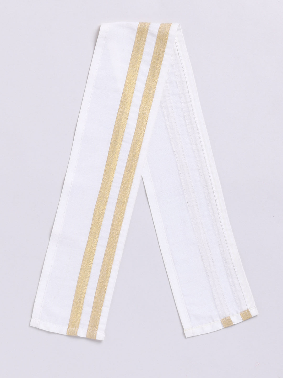 Vastramay Infant Boys White Viscose Shirt,Mundu And Dupatta Set. - qivii