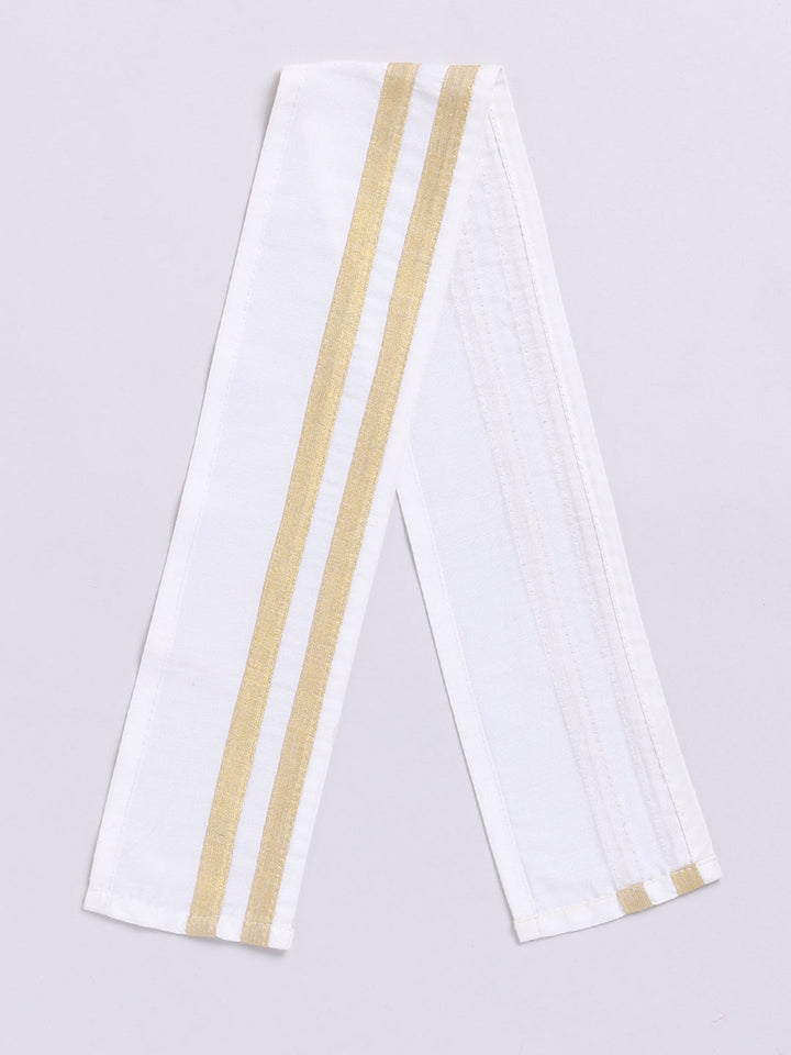 Vastramay Infant Boys White Viscose Shirt,Mundu And Dupatta Set. - qivii