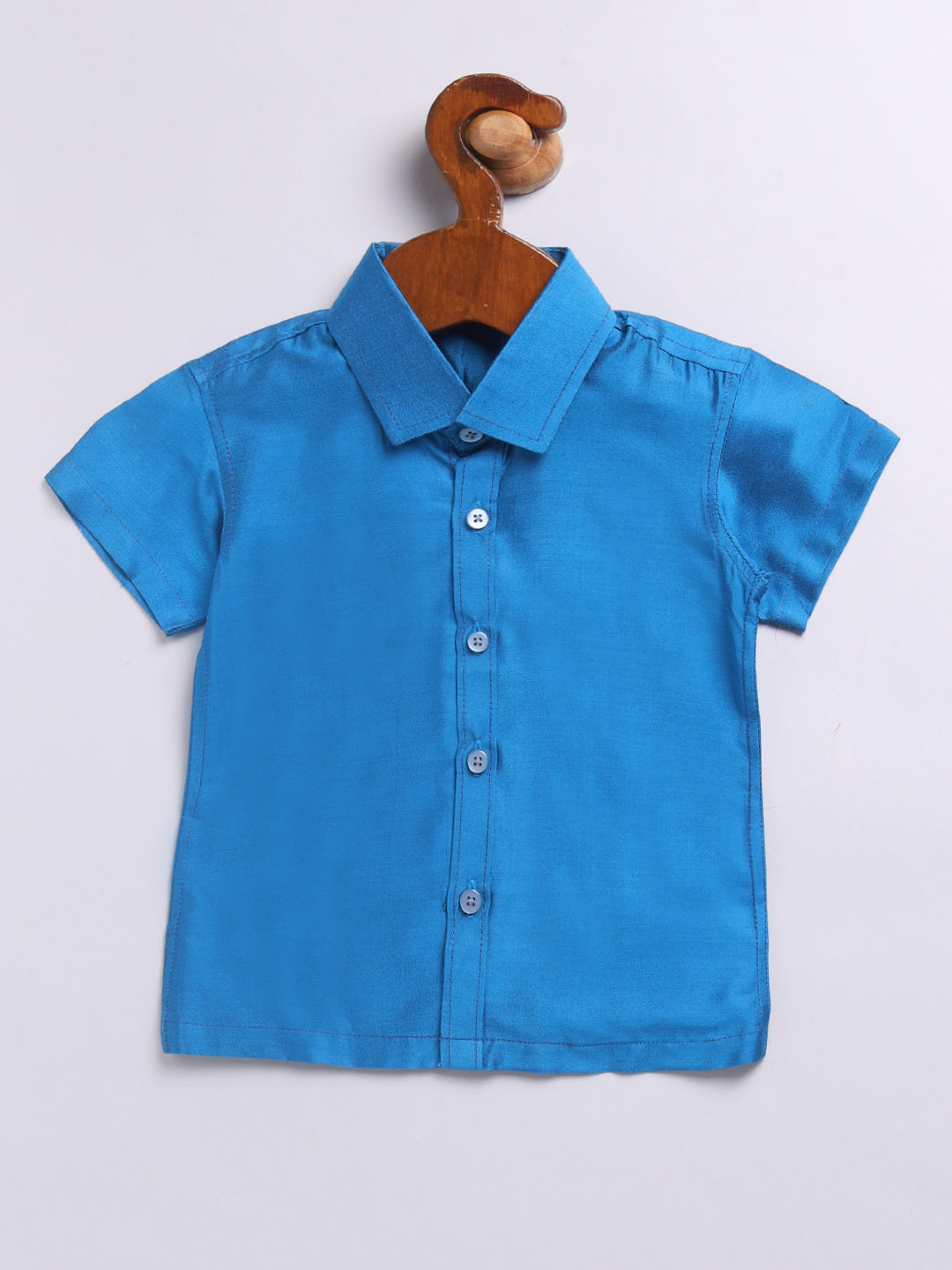 Vastramay Infant Boys Turquoise Viscose Shirt,Mundu And Dupatta Set. - qivii