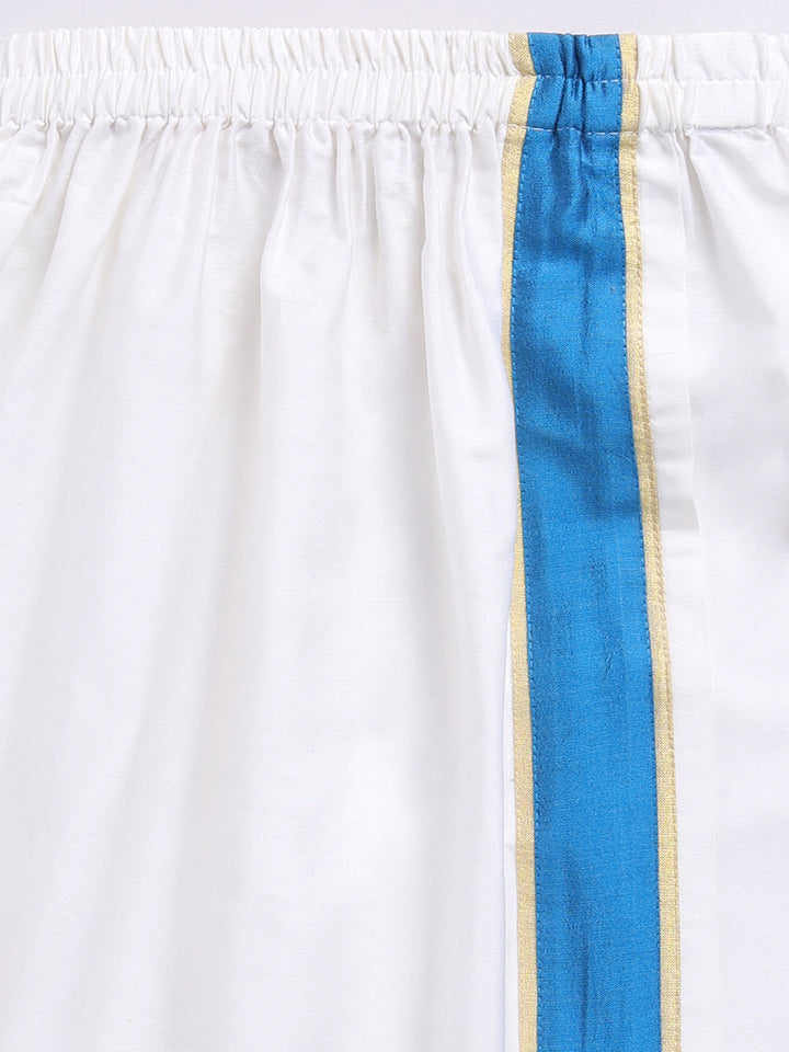 Vastramay Infant Boys Turquoise Viscose Shirt,Mundu And Dupatta Set. - qivii