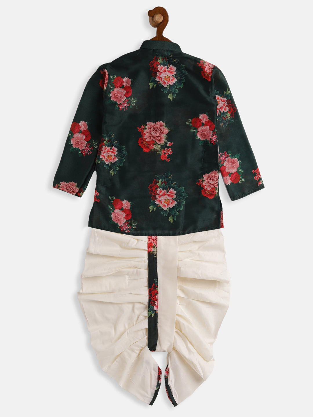 VASTRAMAY Boys Multicolor-Base-Green Cotton Blend Kurta and Dhoti Set - qivii