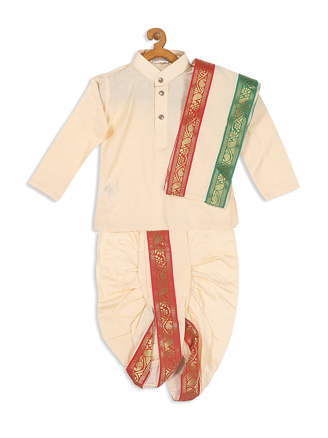 VASTRAMAY Boy's Gold-Toned Kurta with Dhoti Pants & With Dupatta - qivii