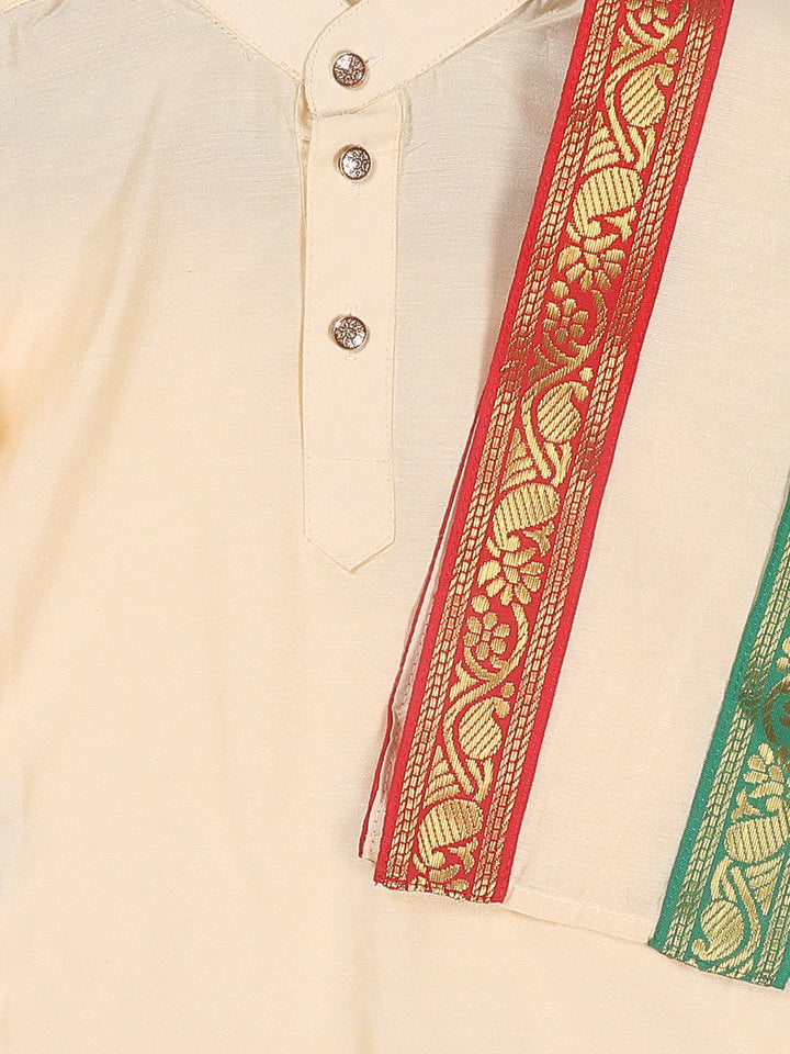 VASTRAMAY Boy's Gold-Toned Kurta with Dhoti Pants & With Dupatta - qivii