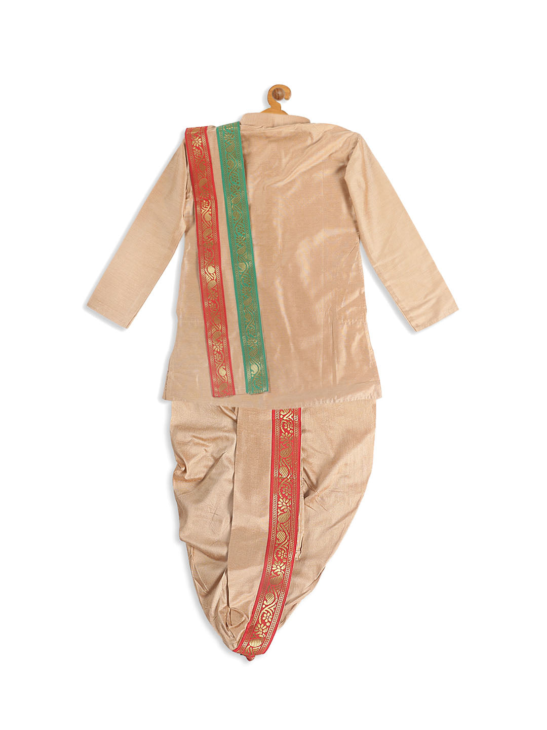 VASTRAMAY Boy's Rose Gold Kurta with Dhoti Pants & With Dupatta Set - qivii