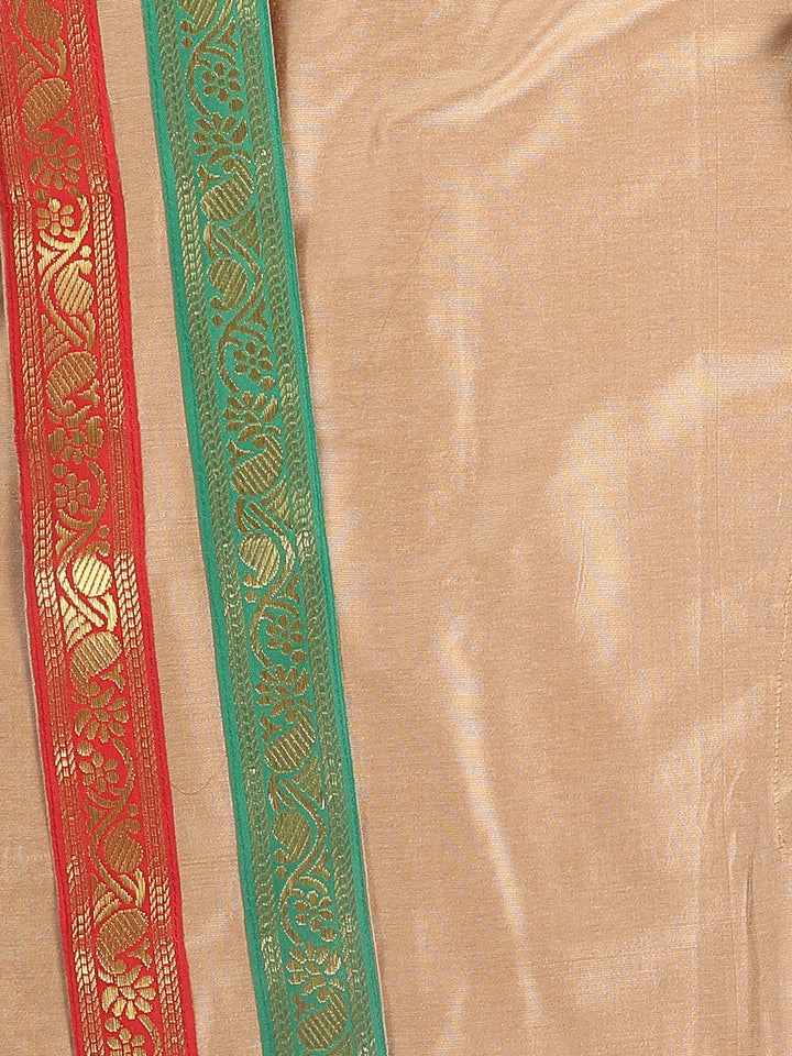 VASTRAMAY Boy's Rose Gold Kurta with Dhoti Pants & With Dupatta Set - qivii