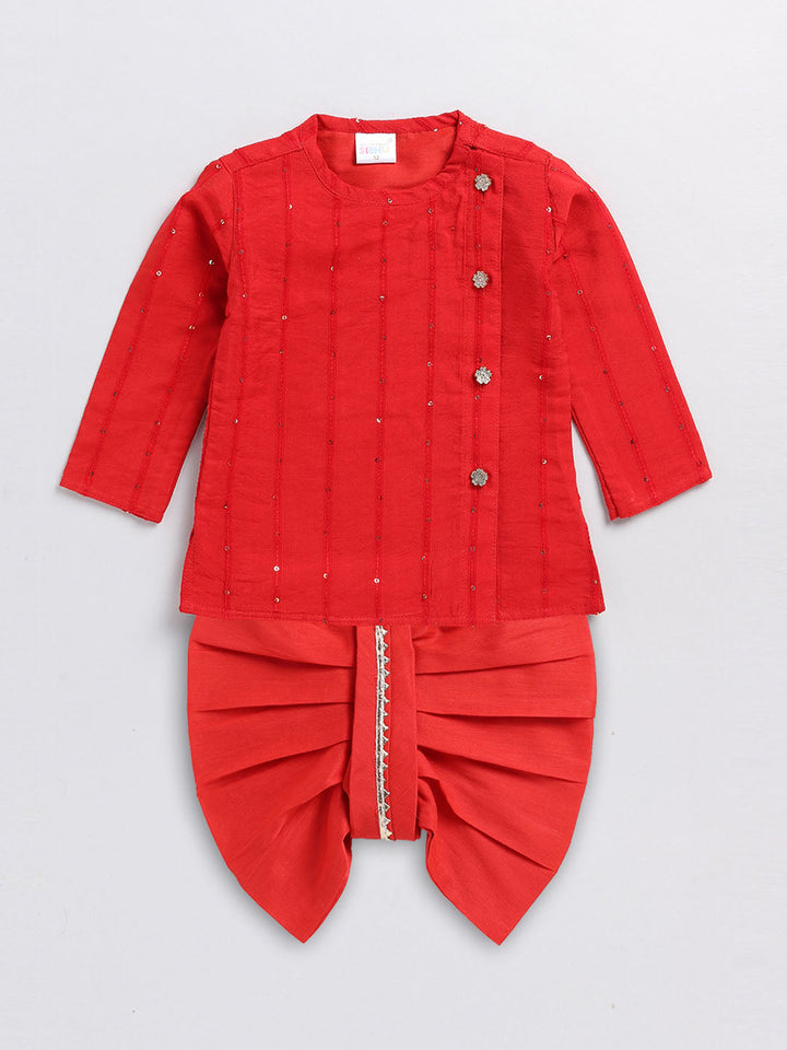VASTRAMAY SISHU Boy's Red Embellished Angrakha Kurta Dhoti Set - qivii