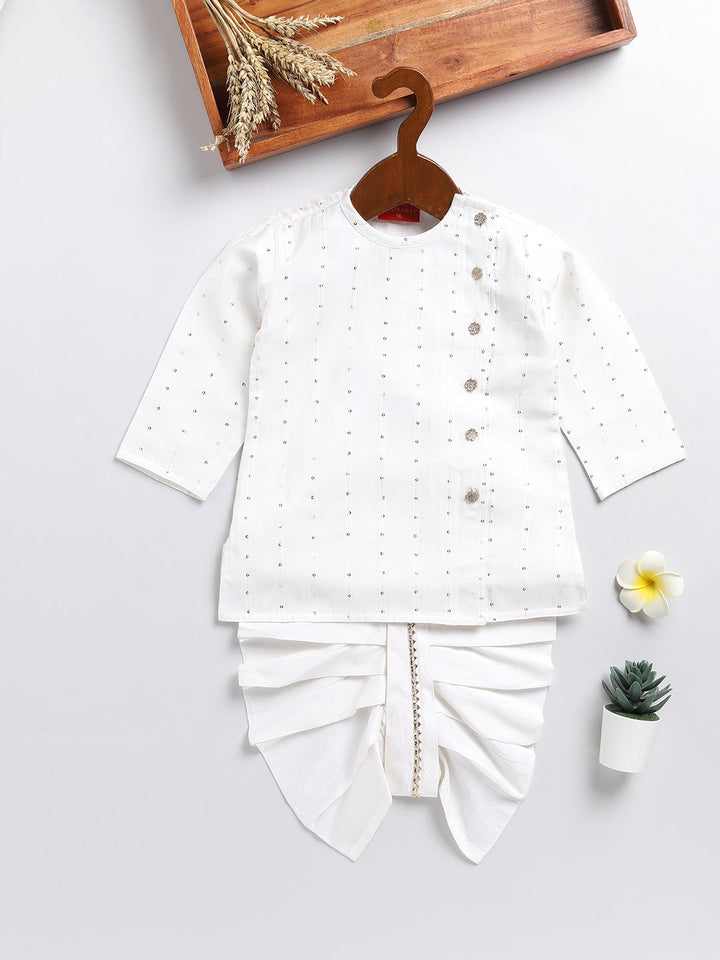 VASTRAMAY SISHU Boy's White Embellished Angrakha Kurta Dhoti Set - qivii