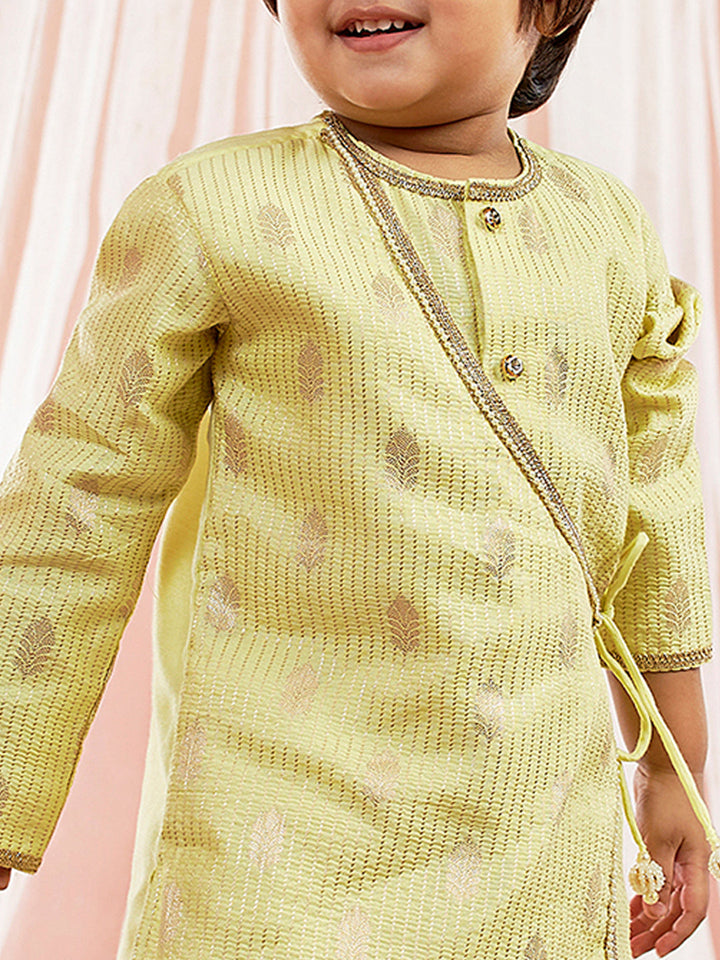 Vastramay Infant Boys Mint Green Silk Blend Kurta and Dhoti Set - qivii
