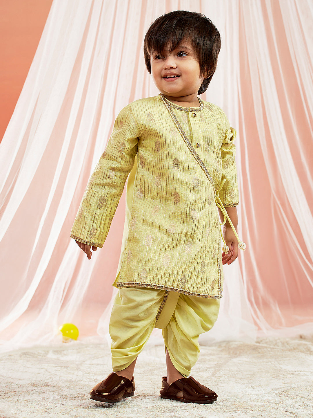 Vastramay Infant Boys Mint Green Silk Blend Kurta and Dhoti Set - qivii