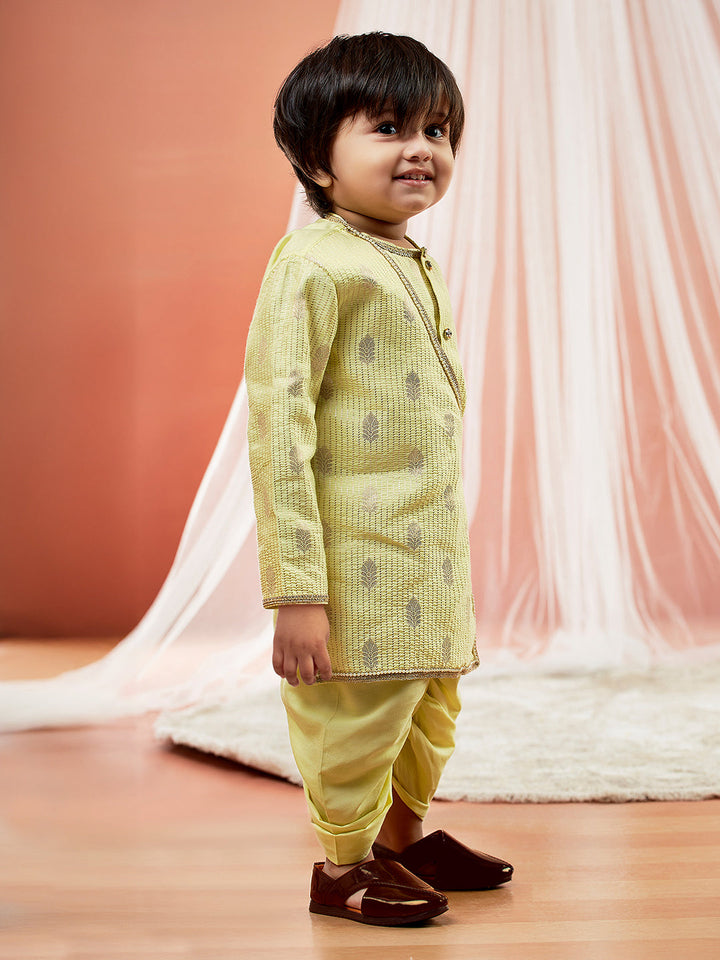 Vastramay Infant Boys Mint Green Silk Blend Kurta and Dhoti Set - qivii