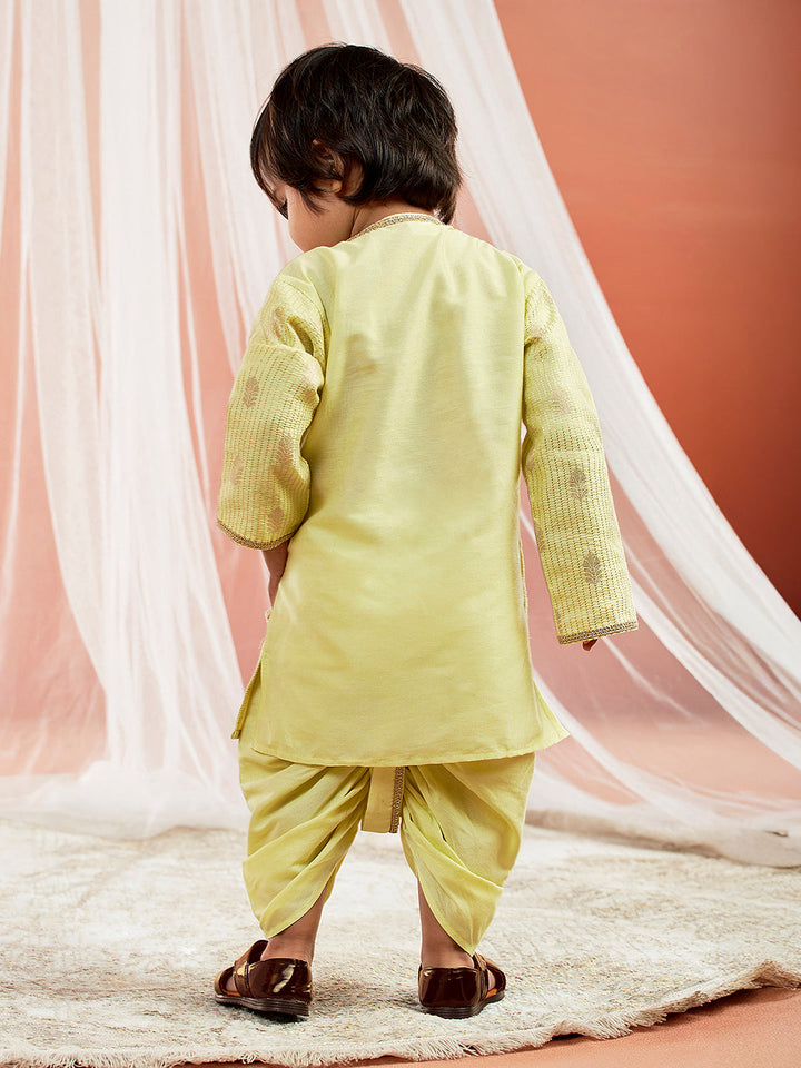 Vastramay Infant Boys Mint Green Silk Blend Kurta and Dhoti Set - qivii