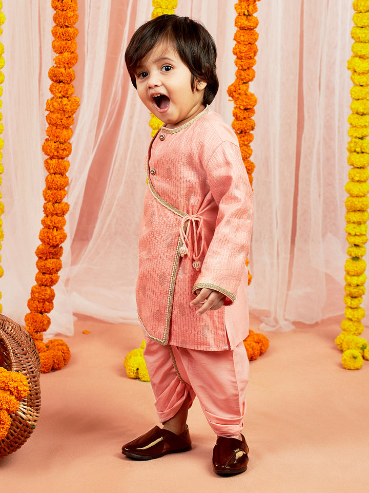 Vastramay Infant Boys Pink Silk Blend Kurta and Dhoti Set - qivii