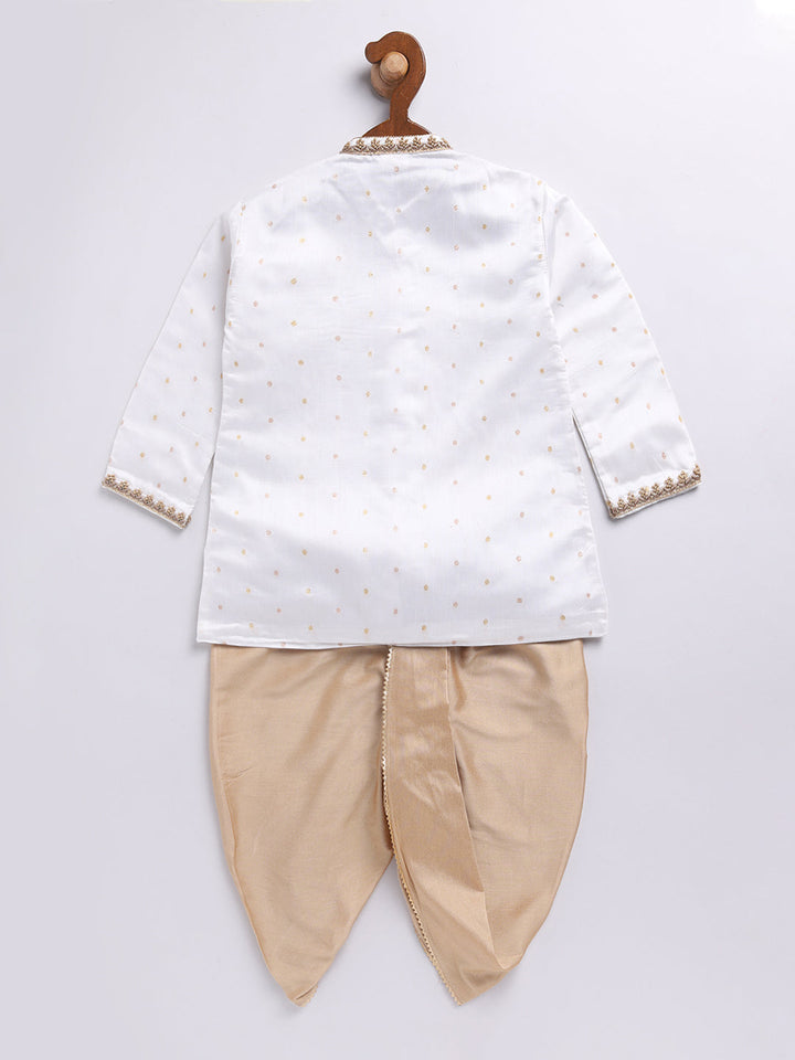 Vastramay Infant Boys White Chanderi Silk Kurta and Dhoti Set - qivii