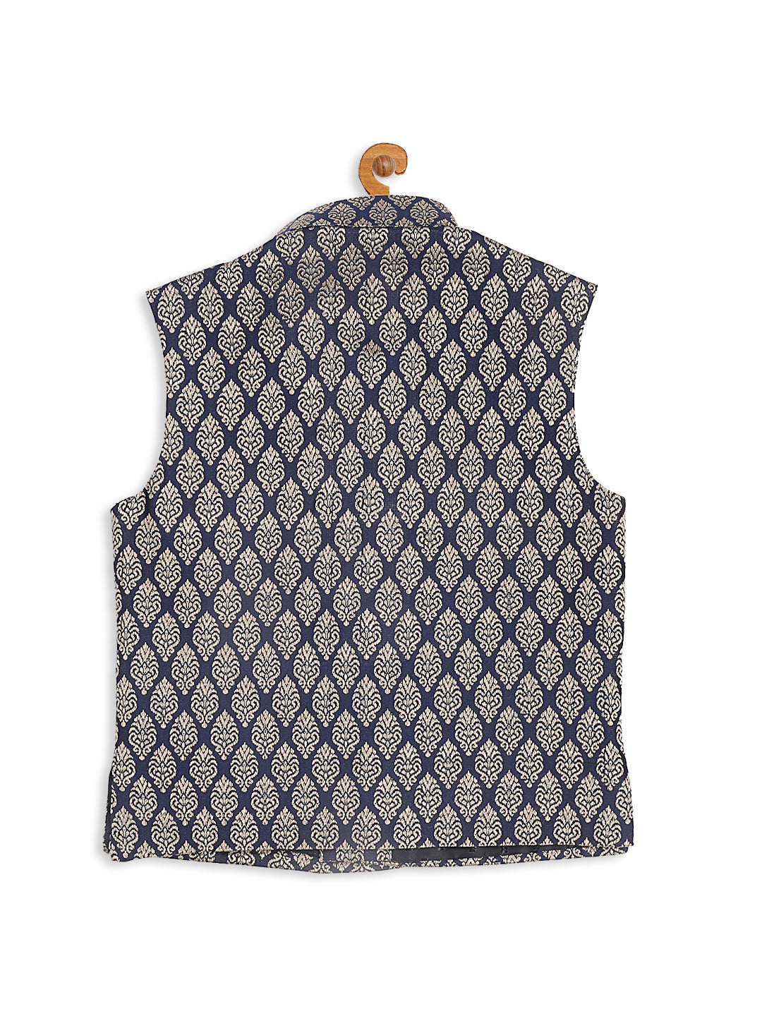 VASTRAMAY Boy's Blue Woven Design Slim Fit Nehru Jacket - qivii