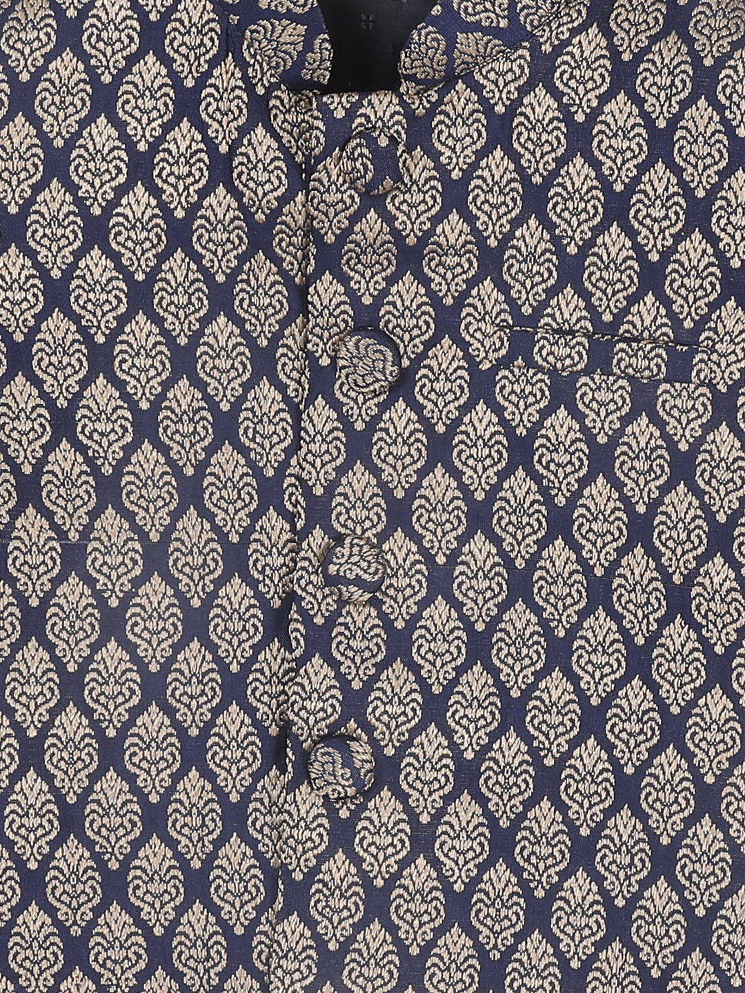 VASTRAMAY Boy's Blue Woven Design Slim Fit Nehru Jacket - qivii