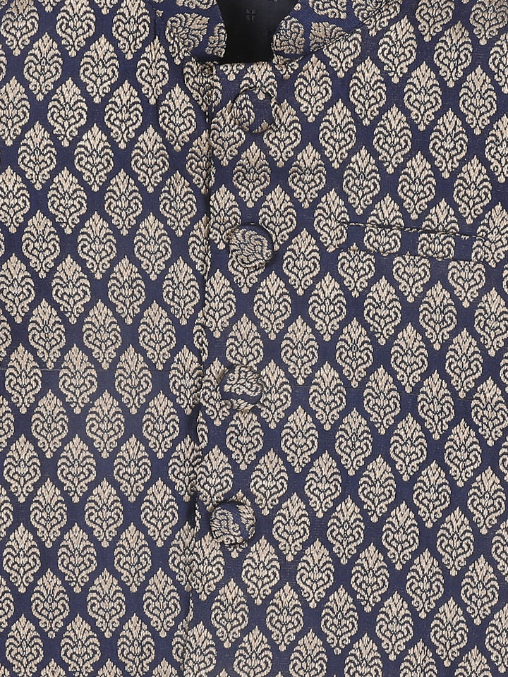 VASTRAMAY Boy's Blue Woven Design Slim Fit Nehru Jacket - qivii
