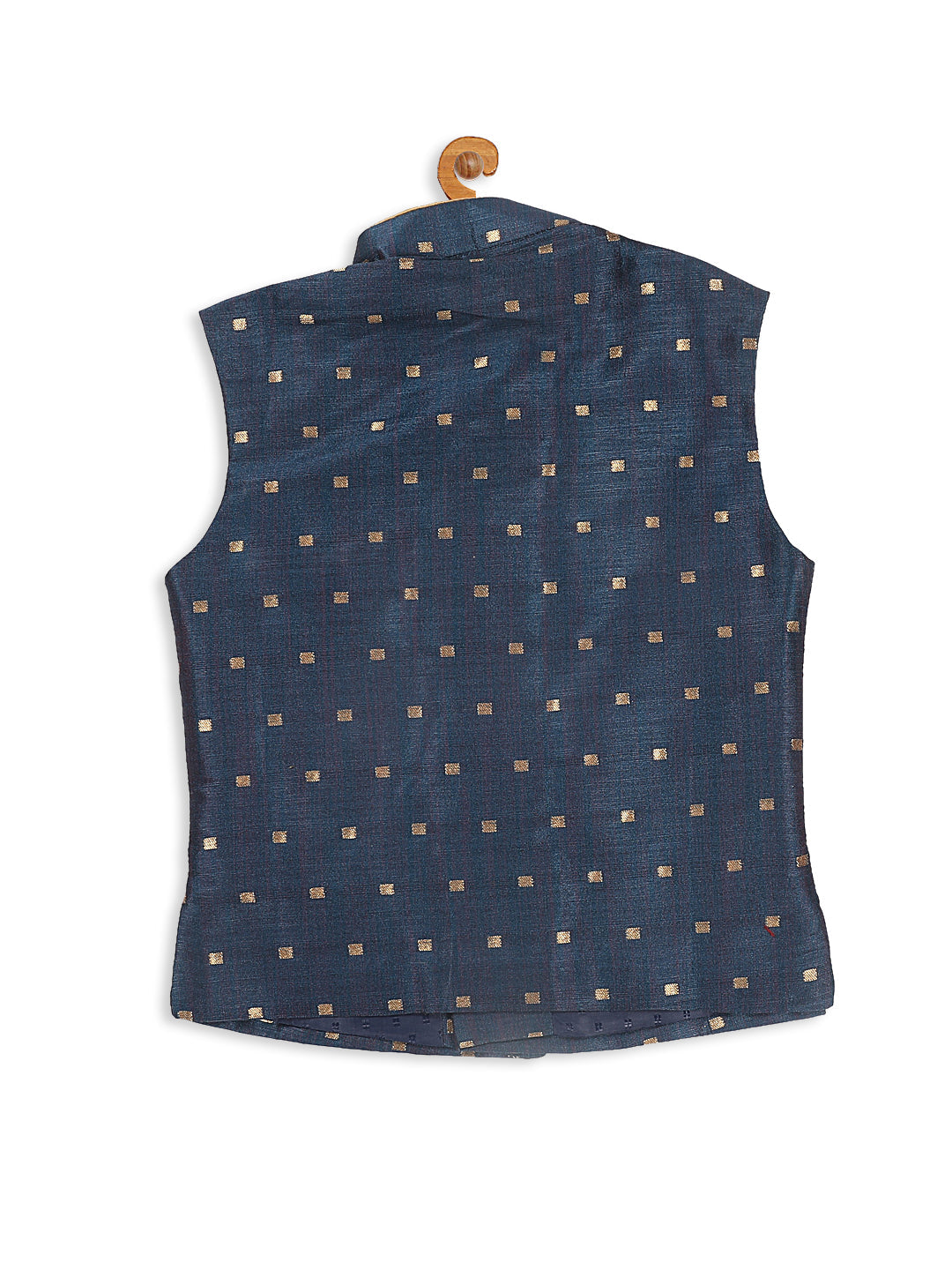 VASTRAMAY SISHU Boy's Gold-Toned & Blue Color Woven Design Nehru Jacket - qivii