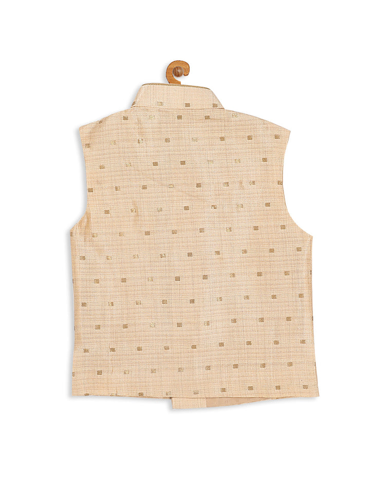 VASTRAMAY SISHU Boys Gold -Toned Woven Design Slim-Fit Nehru Jacket - qivii
