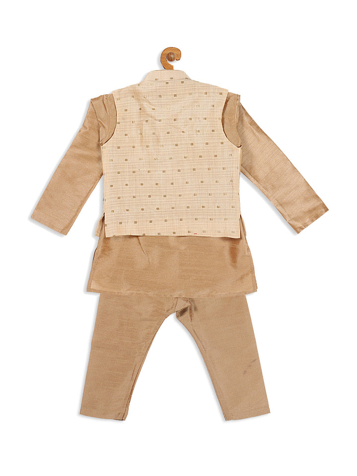 VASTRAMAY SISHU Boy's Rose Gold Kurta And Pajama With Gold Jacket - qivii
