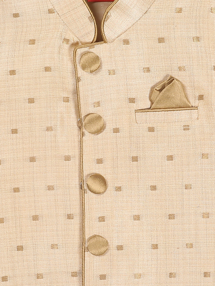 VASTRAMAY SISHU Boy's Rose Gold Kurta And Pajama With Gold Jacket - qivii