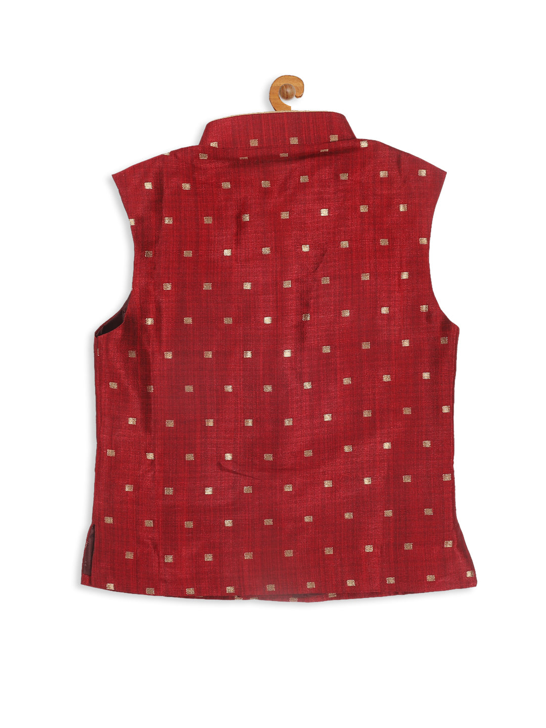 VASTRAMAY SISHU Boy's Maroon & Gold Toned Woven Design Nehru Jacket - qivii