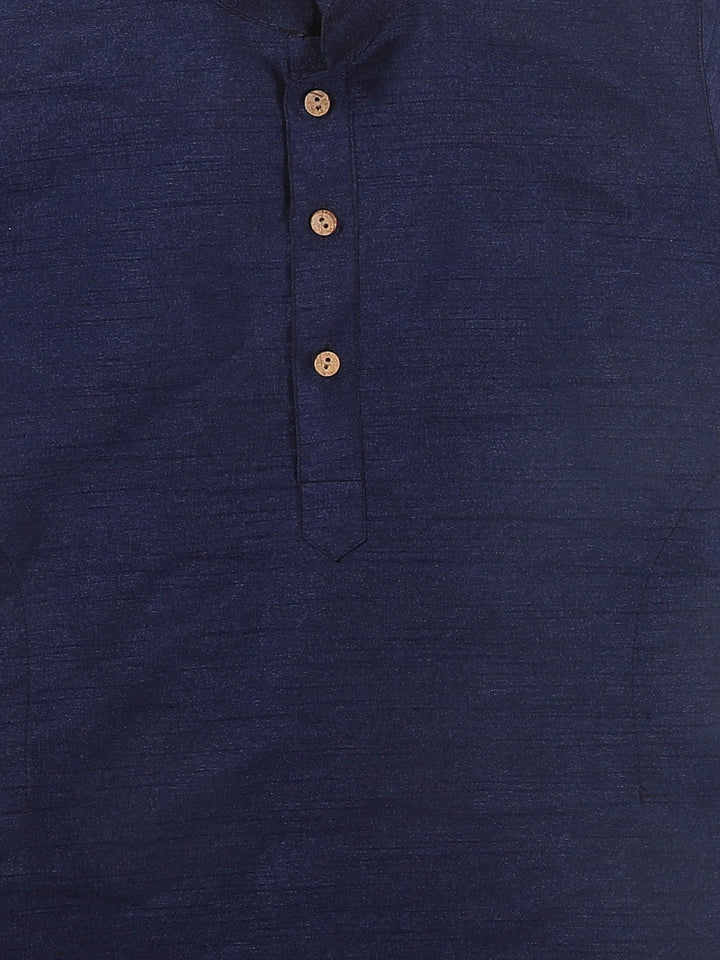 VASTRAMAY SISHU Boy's Navy Blue Kurta with Rose Gold Dhoti Pants & Maroon Nehru Jacket - qivii