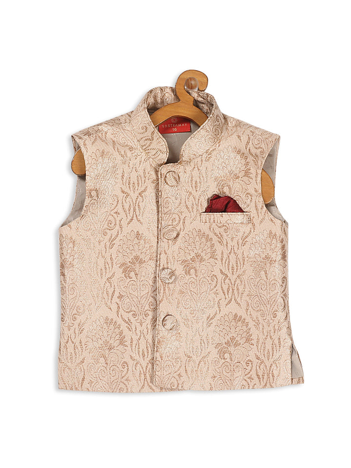 VASTRAMAY Boy's Rose Gold Silk Blend Nehru Jacket - qivii