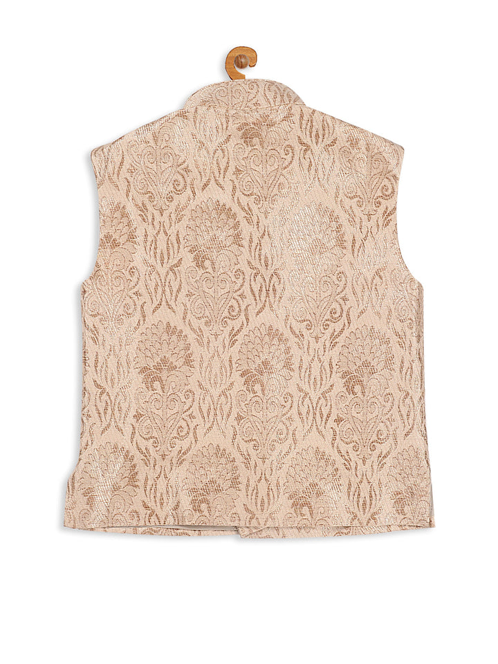 VASTRAMAY Boy's Rose Gold Silk Blend Nehru Jacket - qivii
