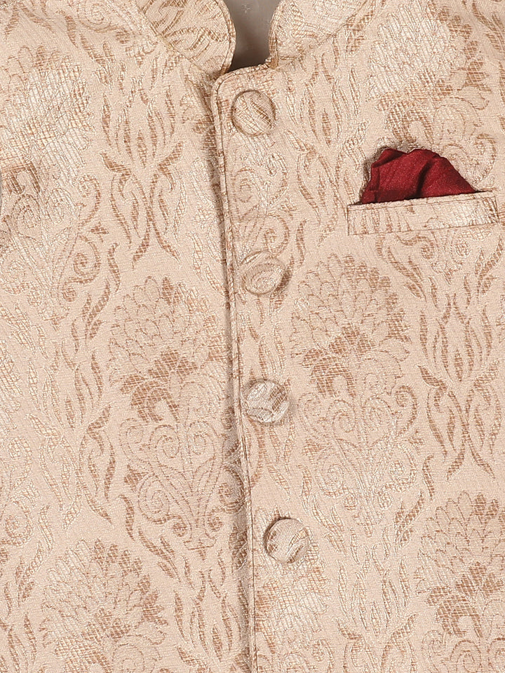 VASTRAMAY Boy's Rose Gold Silk Blend Nehru Jacket - qivii