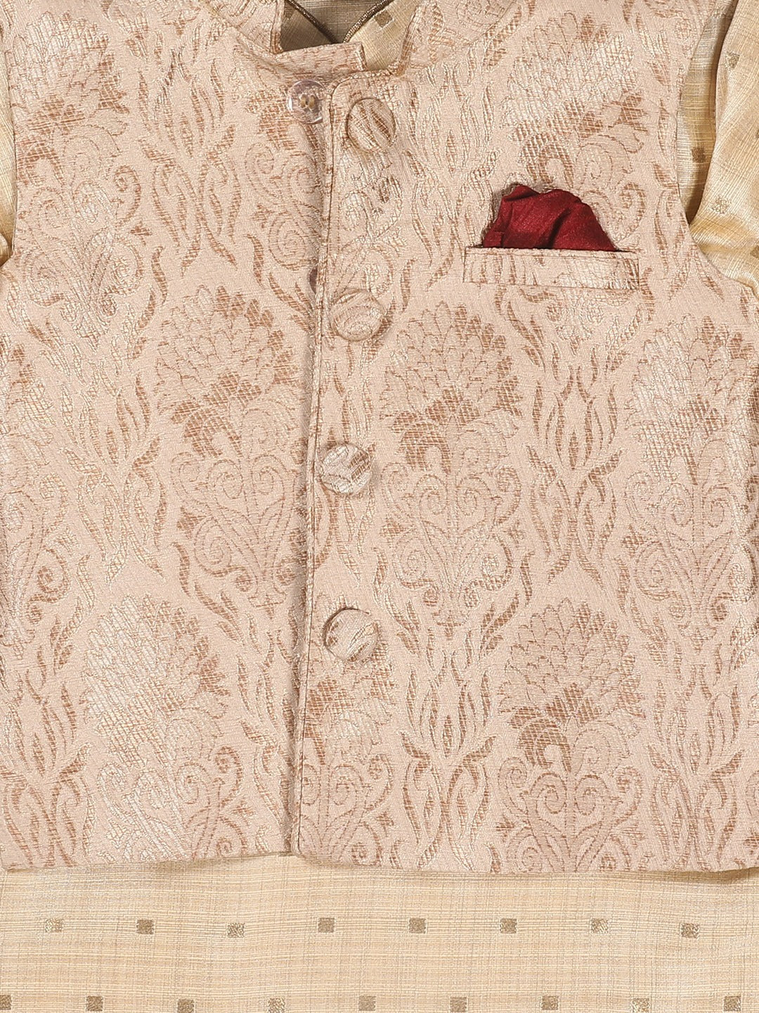 VASTRAMAY SISHU Boy's Beige Ethnic Motifs Printed Kurta with Pyjamas - qivii