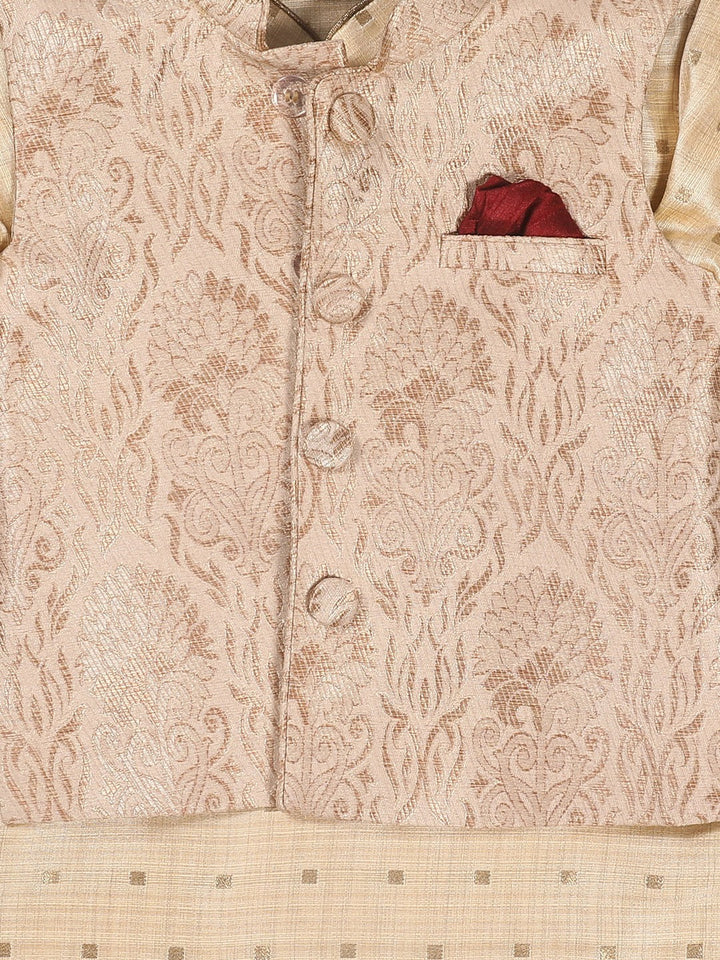 VASTRAMAY SISHU Boy's Beige Ethnic Motifs Printed Kurta with Pyjamas - qivii