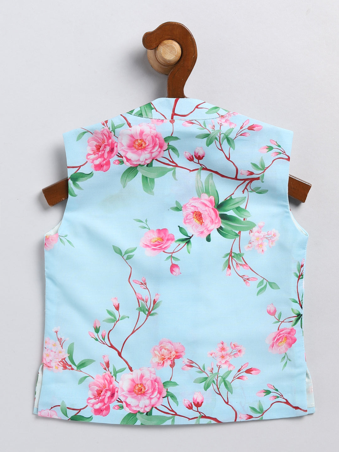 VASTRAMAY Boy's Aqua Blue Floral Silk Blend Nehru Jacket - qivii