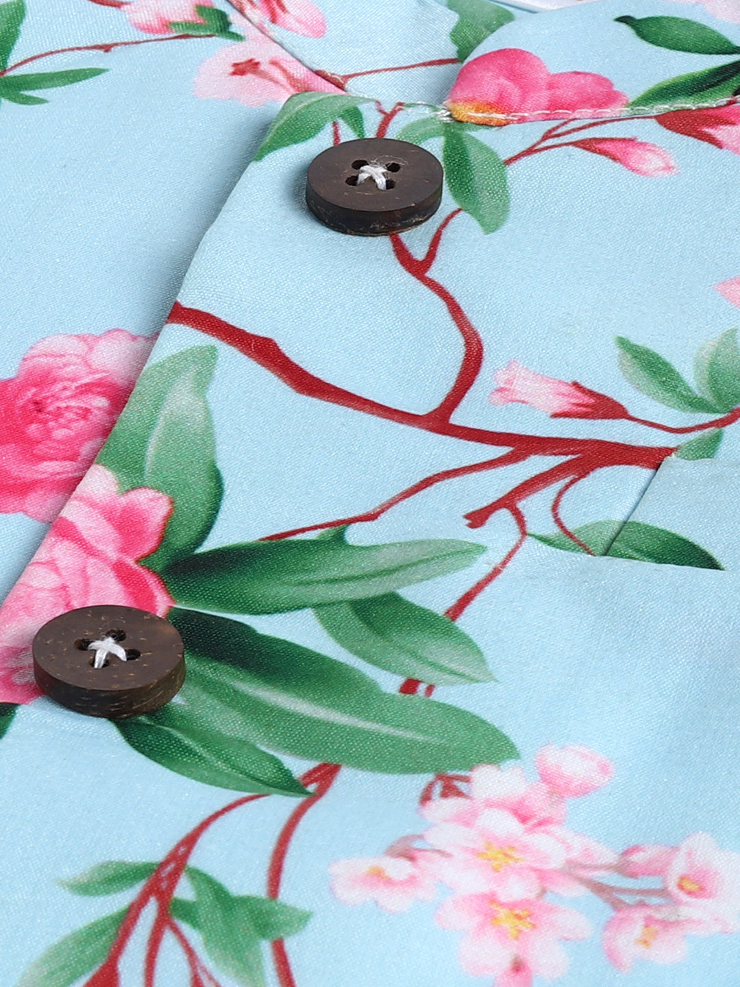 VASTRAMAY Boy's Aqua Blue Floral Silk Blend Nehru Jacket - qivii