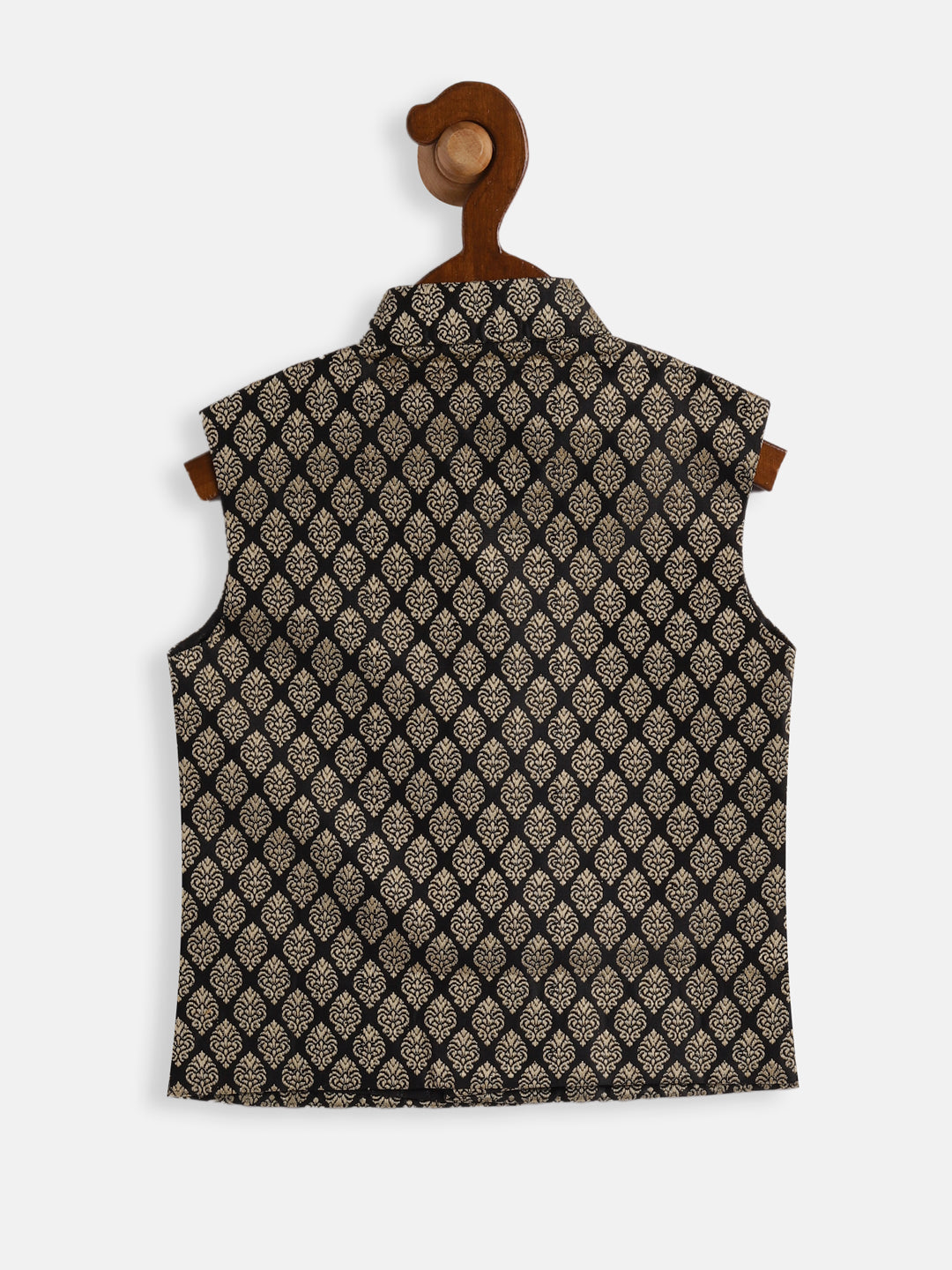 VASTRAMAY SISHU Boy's Black and Gold Silk Blend Nehru Jacket - qivii