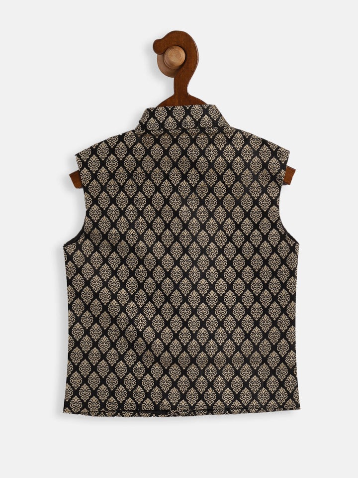 VASTRAMAY SISHU Boy's Black and Gold Silk Blend Nehru Jacket - qivii