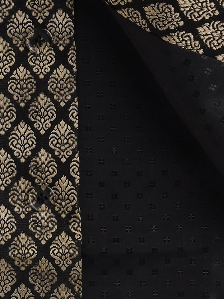 VASTRAMAY SISHU Boy's Black and Gold Silk Blend Nehru Jacket - qivii